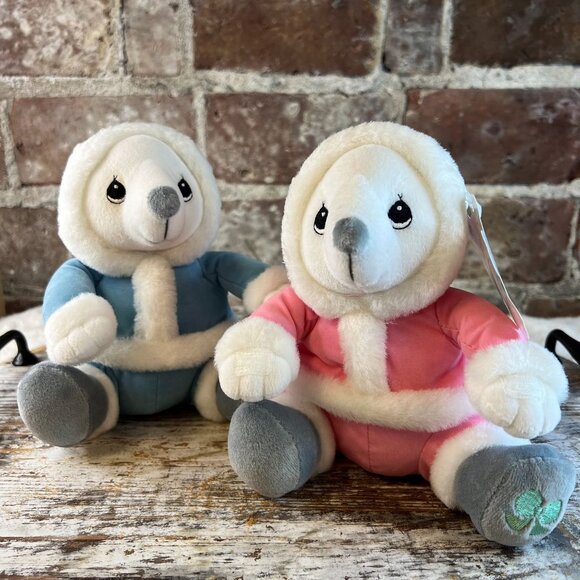 NEW Vintage Precious Moments Tender Tails Pink & Blue Bears Plush - Picture 1 of 8